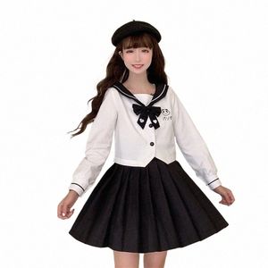 spring Japanese JK Uniforms Students Cute Carto Embroidery Sailor Butterfly Top Skirt Two-Piece Suit school girl uniform S4Gr#