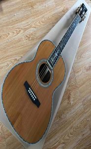 Chitarra acustica con top in cedro massiccio personalizzato, intarsio con albero della vita da 39 pollici, tutta vera rilegatura in abalone con EQ elettronico in sunburst3389027