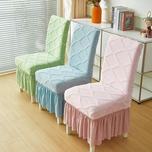 Chair Covers 1/2/4/6pcs Dining Room Elastic Jacquard Plush Thick Seat Slipcovers Super Soft With Skirt Chairs Cover Home