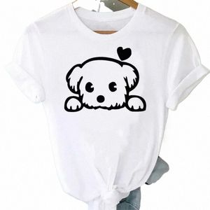 Plus Größe Frauen Hund Herzschlag Drucken T-shirt Mädchen Lustige 90er Jahre Print T T-stück Fi T-shirt für Weibliche Rote hemd Kleidung Tops K1cF #