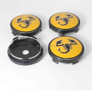 4pcs 60mm 캡 커버 옐로우 스크로피온 배지 엠블럼 자동차 블랙 휠 센터 허브 림 캡 커버 abarth1313682