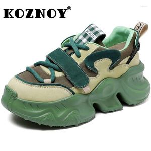 Casual Shoes Koznoy 6.5 cm kvinnors vårhöst blandad färg mode damer vulkanisera chunky sneakers ko äkta läderplattform kil