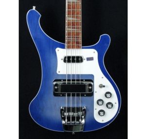 Rare 4003 Trans Blue Bass Två utgångar 4003 Ric Transparent Blue Electric Bass Guitar Neck Thru Body One PC Neck Body Chinese Bas1070131