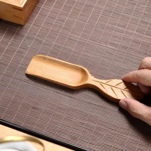 Tea Scoops Round And Simple Bamboo Spoon Set Ceremony Accessories Carved Ebony Alloy Shovel Shov