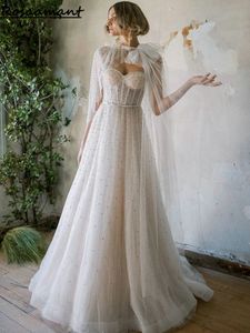 Błyszczące cekinowe kwiaty koraliki A-line sukienki ślubne z Cape Sweetheart Crystal Suknie ślubne