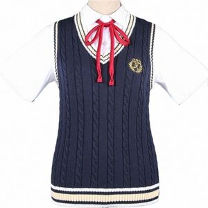 new College Uniform Knitted Vest Embroidery British Style Campus Students Women Men Sweater Waistcoat Girls Jk Daily Clothes 5xl u4CM#