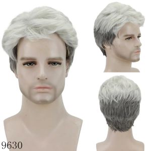 Perucas oucey perucas curtas para homens pixie corte natural perucas de cabelo reto peruca sintética loira peruca preta com franja