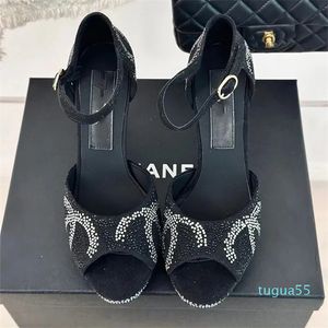 Womens Shiletto Heels Sandals Platform Cenered Diamond-Rhinestone Suede Dress Shoes أحذية قابلة للتعديل