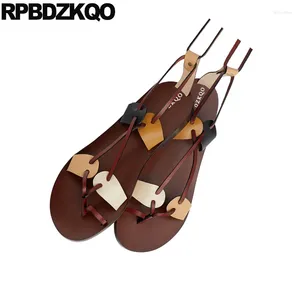 Sandals Designer Brown Women Flat Summer 2024 Ankle Strap Gladiator Shoes Plus Size Open Toe Roman Big Holiday Bohemia Ladies