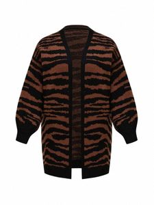 Onelink pelle scamosciata di lana nero marrone modello tigre di lana Plus Size donna cardigan aperto maglione oversize abbigliamento autunno inverno 2022 U8LZ #