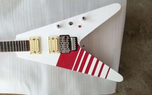 Özel Buckethead KFC Beyaz Uçan V Elektro Gitar Floyd Rose Tremolo Köprü Kilitleme Somun Kırmızı Killswitch Düğmesi Kırmızı Boyun Bink9430324