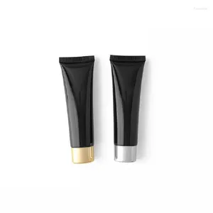 Bottiglie di stoccaggio 50 pezzi Tubo di plastica nera lucida con coperchio a vite dorato 50 ml Crema solare cosmetica vuota Detergente viso Confezione riutilizzabile