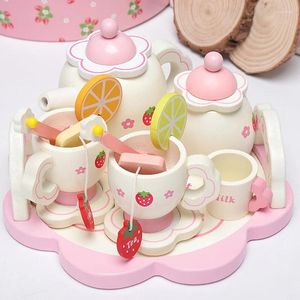 Наборы чайной посуды, деревянный мини-чайный сервиз, игрушечная чашка, чайники, поднос для детей, детская кухня, ролевая игра, подарок на день рождения для девочек, детский сад, подарки для детей
