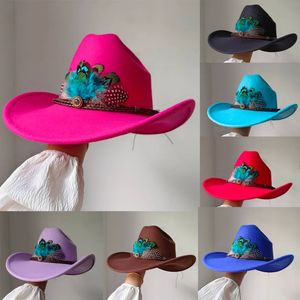 9cm genişliğinde Western Cowboy Şapkası Erkek Vintage Fascinator Cowgirl Caz Şapkası Cloche Church Caps Sombrero Hombre 240415