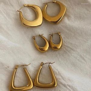 Hoopörhängen 2024 Trendiga ovanliga 18k guld för kvinnor vintage oval fyrkantig rostfritt stål smycken hyperallergiska nålar