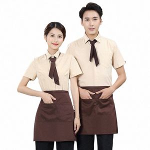Hotellarbetskläder Män och kvinnor kafé Kort ärm Servitör Uniform+Apr Set Western Restaurant FI Workwear Sales S857#