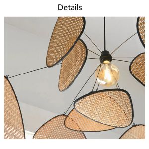 Designer New Black Rattan Lampshade Ceiling Chandelier Lighting for Living Dining Bedroom Restaurant Indoor Decoration