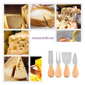 Geschirrsets 4/6pcs Edelstahl -Käse -Käse -Messerset mit Holzgriff professionelle Küchencreme Pizza -Schneidwerkzeuge
