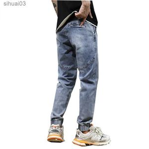 Men's Jeans Mens jogging pants mens wide jeans loose fit elastic band elastic waist brushed Guinness mens clothing over 40L2403