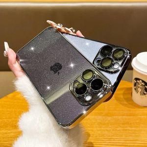 Luxury Transparent Bling Glitter Plating Phone Case för iPhone 15 14 Plus 13 12 Pro Max 15Pro Hard Plastic Sock Product Proof Thin Cover