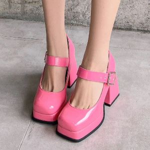 Women's High Heels Pumps Mary Janes Shoes Platform Pink Black Red Heeled Working Party Dance Wedding Shoes Female 2024 Spring