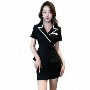 women Work Clothes Shirt Short Skirt Suit Hotel Waiter Beauty Sal Spa Massage Nail Cafe Foot Bath Technician Overalls Uniform A6Kh#