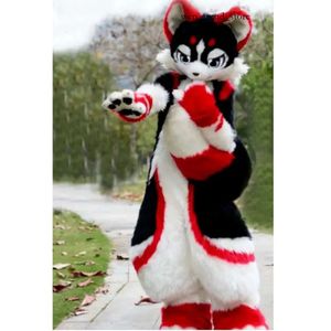2024 Factory New Long Fur Husky Dog Fox Mascot Costume Cartoon Outfits Fursuit Halloween Furry Suit 158