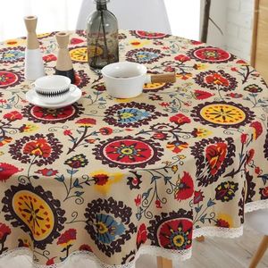 Table Cloth Bohemian Ethnic Style Circular Lace Tablecloth Round Cover Boho Home Decoration Floral Cotton Linen