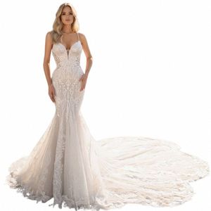 liyuke Stunning Sweetheart Sirena Abito da sposa Impring Perline Perline Spalline Appliques Abiti da sposa in pizzo 53pF #