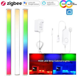 DC12V Tuya ZigBee 3.0 sob o gabinete Smart LED Light Kit RGB/CCT Luz noturna diminuída para a cozinha decoração de decoração de aplicativo/controle de voz