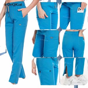 blue Work Pants Multicolor Medical Scrub Bottoms Lab Beauty Sal Spa Work Trousers Jogging Pants Nurse Clinical Uniform Bottoms c28b#