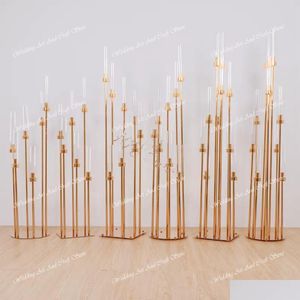 Party Decoration Tall Centerpieces Gold Vase Cylinder Pedestal Stands Display For Tabeller Metal High Vases Column Geometric Flower Stan Dhejx