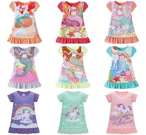 Summer Kids Girls Pyjamas Dress Cotton Cartoon Nightgowns Children Mermaid Horse Sleepwear Home Clothes Dresses 4PCSSet M16016125952