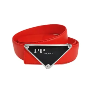 Vintage mens belt desinger length 105-125cm 3.5cm width red orange color leather faux waist belt adjustable size inverted triangle belts cintura fa0124 C4