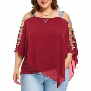 plus Size Women T-Shirts Solid Color Hollow Out Boat Neck Batwing Sleeves Casual Top Plus Size T-Shirts i500#