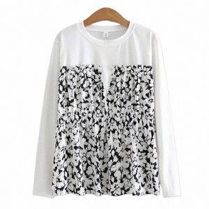 4xl Lg Sleeve T-Shirt Plus Size Women's Clothing Autumn New False Two Pieces Fi Design Floral Tops 83LA#