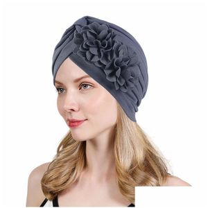 Beanie/Totenkopfkappen Blume Hijab Turban Muslimische Frauen mit Diamanten Soild Color Wraps Indische Hijabs Hut Arabischer Innenschal Motorhaube Dhgarden Dhrsc