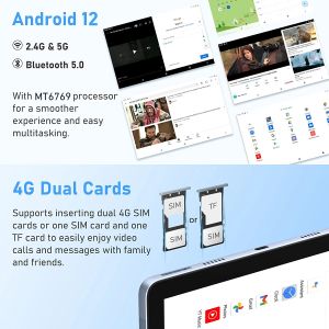 Surfplatta 10,36 tum tablett android 12 tablett 12 GB RAM 256 GB ROM 4G Mobiltelefonsamtal Tio Core 10 CPU AI Speed-Up 8000mAh Battery