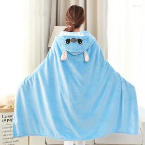 Coperte Coperta in tessuto di pile corallo con cappuccio mantello cosplay simpatico cartone animato mantello caldo indossabile per divano