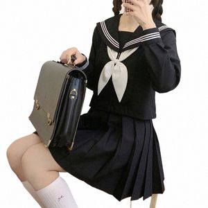 Japanische Schuluniformen Stil S-2XL Student Mädchen Marine Kostüm Frauen Sexy Schwarz JK Anzug Sailor Bluse Plissee Netter Rock Set L1nb #