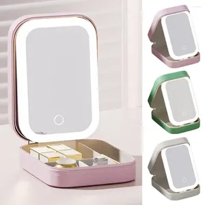 Storage Boxes Dust-proof Portable Box Multi-compartment Organizer Led Mirror Cosmetic With For Jewelry