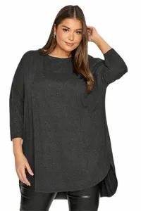 Plus storlek 3/4 ärm Fall Casual T-shirt Kvinnor Solid färg O-Neck Pullover Tunic Topps Kvinnliga storstor blusskjortor 4xl 5xl 940y#