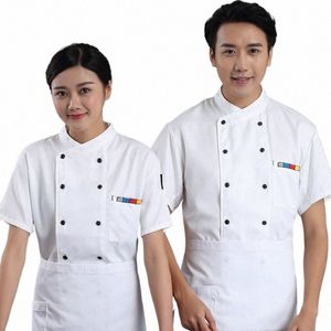 overalls Men's Short-Sleeved Kitchen Western Restaurant Hotel Baking Cake Shop Tooling Chef Uniform Fast Food T6mr#