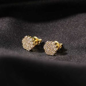 Mens Hip Hop Stud örhängen smycken Fashion Gold Hexagon Simulated Diamond 925 Silver EarringStok5