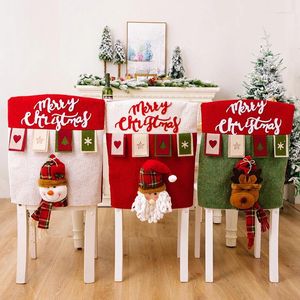 Чехлы на стулья, льняные трехмерные рождественские чехлы на сиденья Санта-Клауса, красные шляпы на спине, рождественские украшения для дома и года