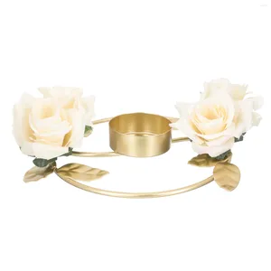 Candle Holders Wedding Candlestick Rings Iron Flowers Decorations Silk Cloth Metal Rose Scented