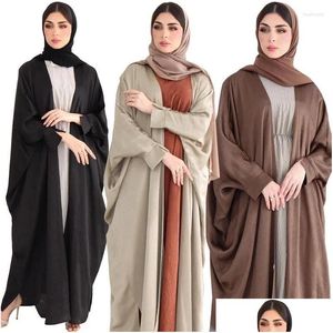 Ethnische Kleidung Naher Osten Muslimische Frauen Strickjacke Abaya Robe Türkei Einfarbig Mantel Femme Musman Drop Lieferung Bekleidung Oteof