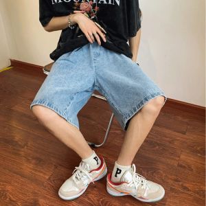 Sommer-Denim-Shorts für Männer koreanische Harajuku Retro All-Match Baggy Straight Bottoms Wide Bein High Street Fünf-Punkte-Jeanshosen