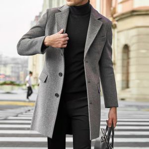 Camis Woolen Overcoat Men's Fashion Single Breasted Medium Längd Trench Coat Classic England Style Casual Autumn Winter Warm Jackets