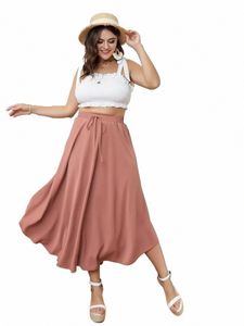 Finjani Plus Size Size Scalling Talia dla kobiety solidne rufy hem Summer Fi spódnice C9xn#